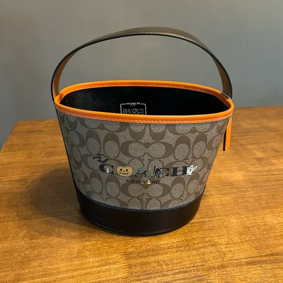 Coach Halloween Treat Bucket Bag Orange Black Canvas NWOT - Picture 2 of 9